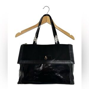 Rare Kate Spade Patent Leather Tote Bag Black Zip Hot Pink Lined | Cow Leather